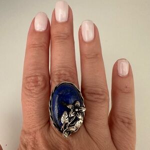Silver and Blue Floral Ring